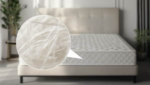 Close-up of fiberglass inside a mattress, highlighting potential health risks associated with fiberglass use in mattress manufacturing.